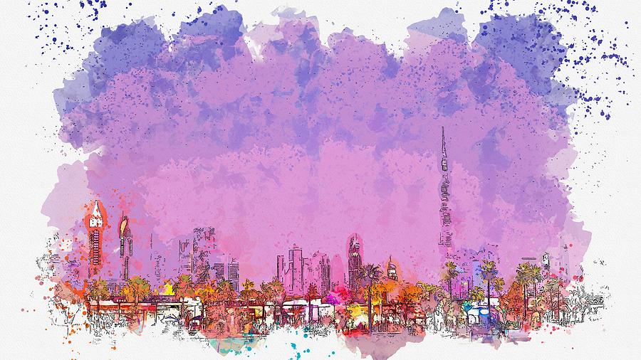 burj khalifa dubai 2 c2019, watercolor by Adam Asar Painting by ...