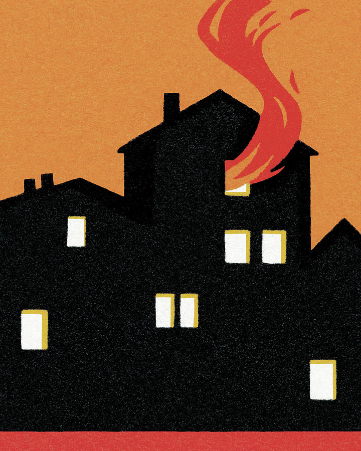 Vintage Drawing - Burning House #1 by CSA Images