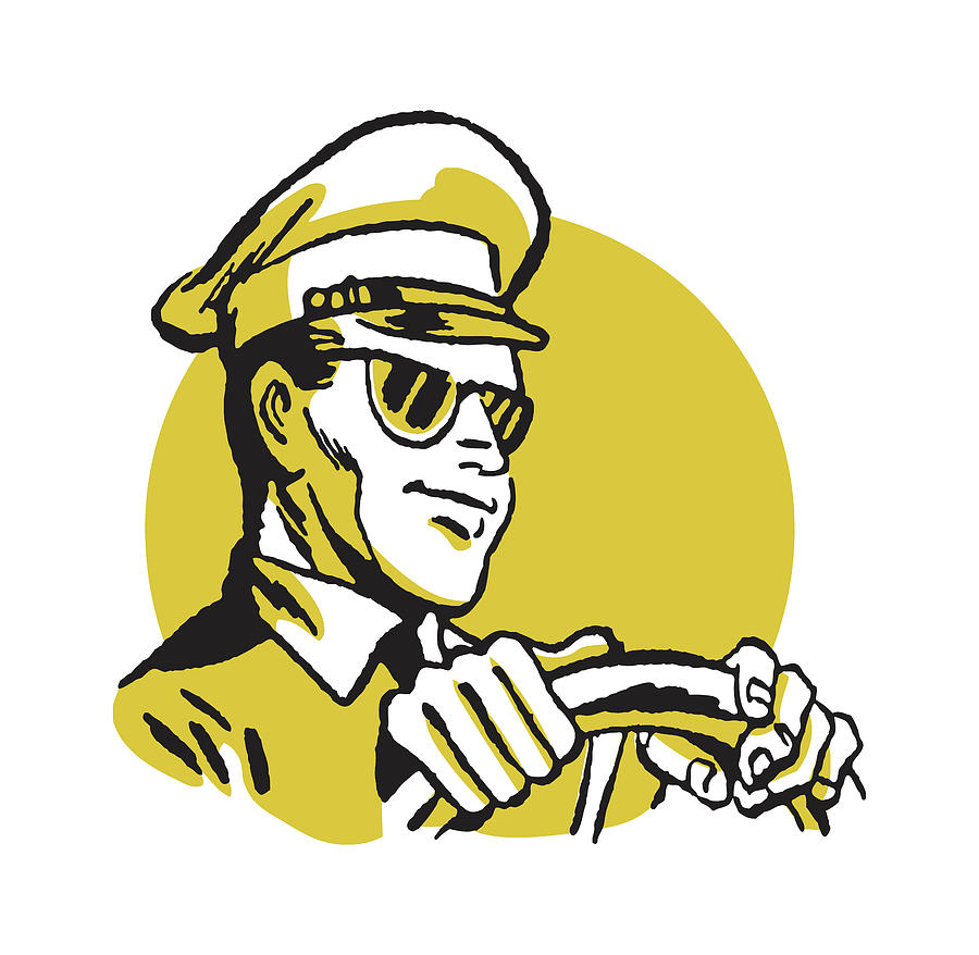 Transportation Drawing - Bus Driver in Sunglasses #1 by CSA Images