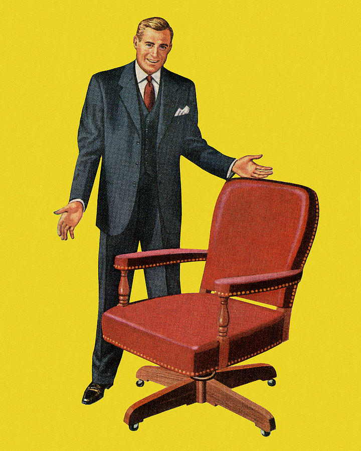 Vintage Drawing - Businessman and Office Chair #1 by CSA Images