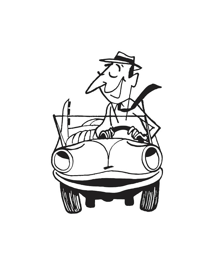 Businessman Driving a Convertible Drawing by CSA Images - Fine Art America