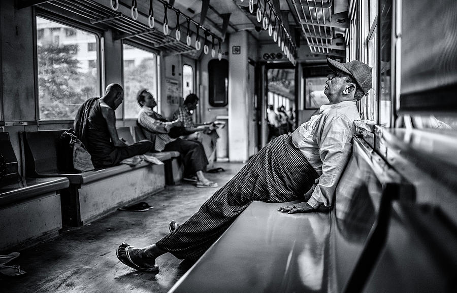 Black And White Photograph - By Train Around Yangon #1 by Marco Tagliarino