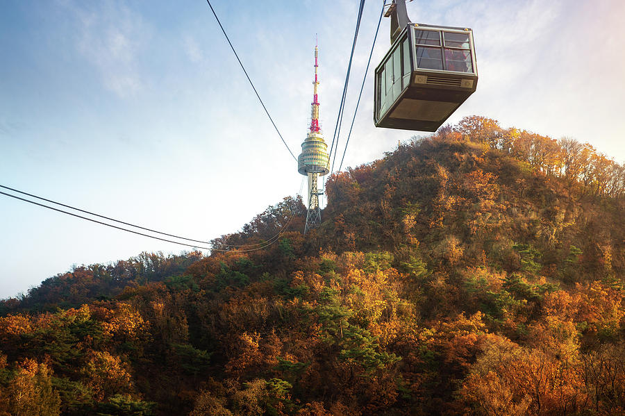 Cable car and seoul tower #1 Photograph by Anek Suwannaphoom