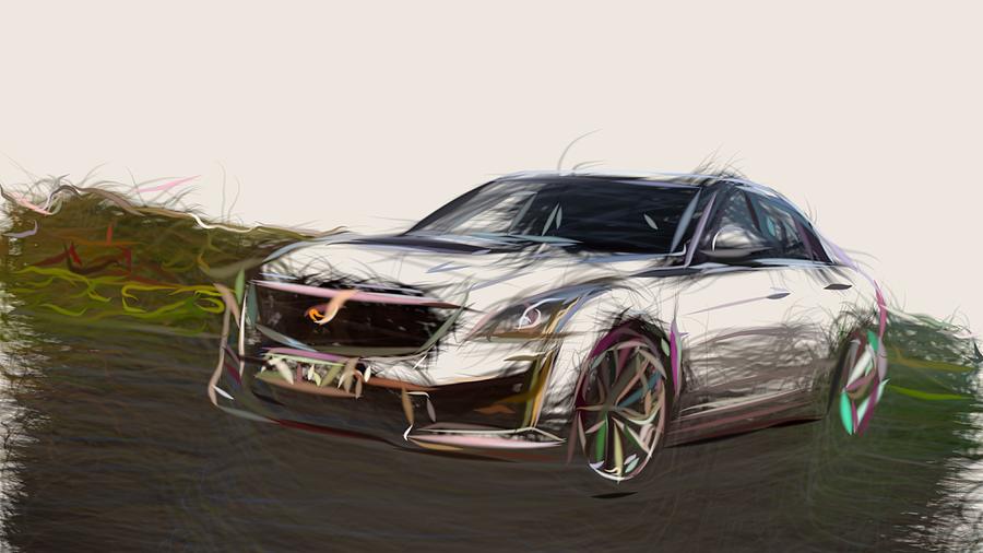 Cadillac CTS V Sedan Draw #2 Digital Art by CarsToon Concept