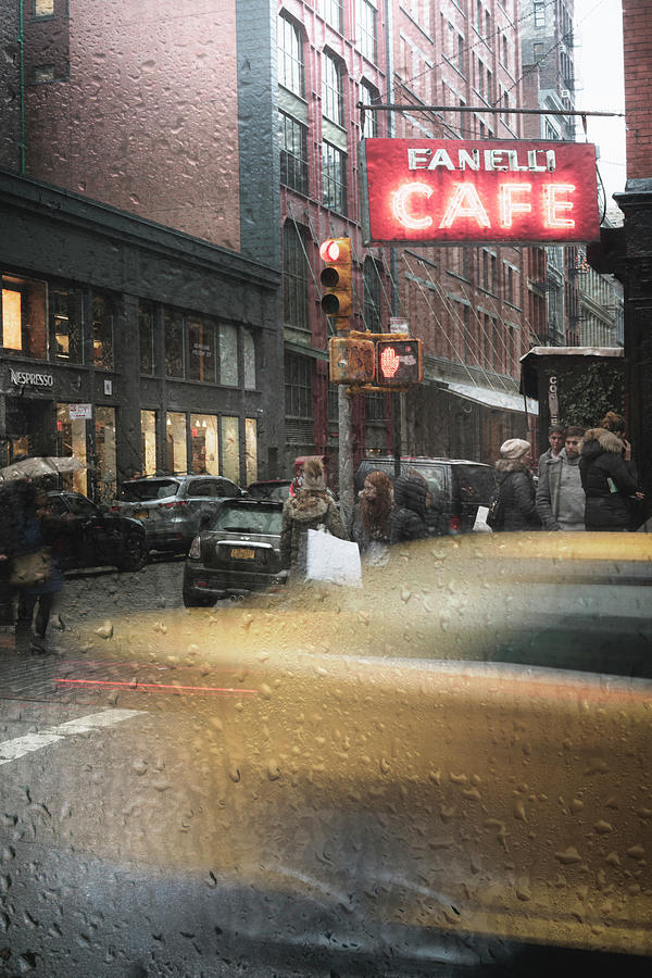 New York City Photograph - Cafe And Cab Rain #1 by Moises Levy