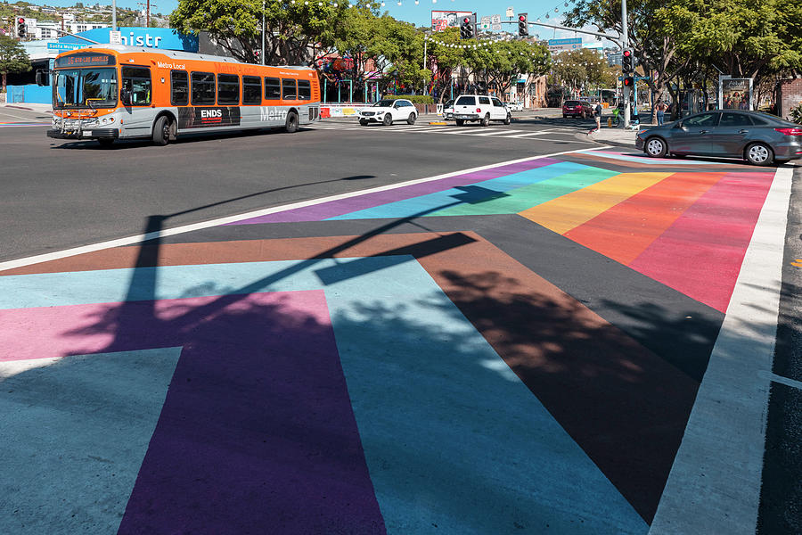 Architecture Digital Art - California, West Hollywood, Inclusive Rainbow Crosswalk Flag #1 by Claudia Uripos