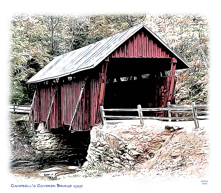 Landmark Digital Art - Campbells Covered Bridge #1 by Greg Joens