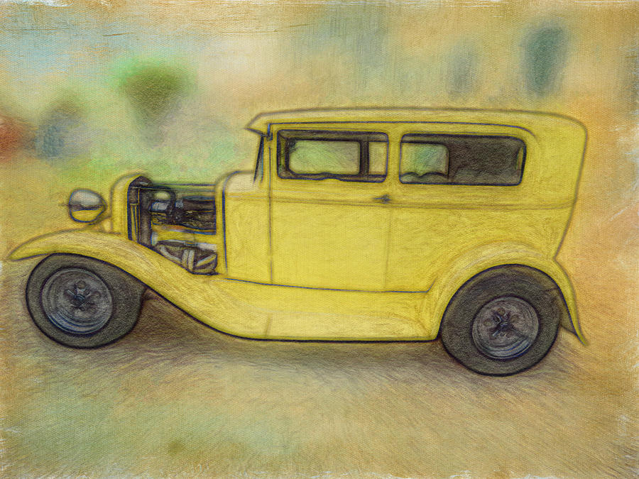 Vintage Photograph - Canary Yellow Hot Rod #1 by Leslie Montgomery