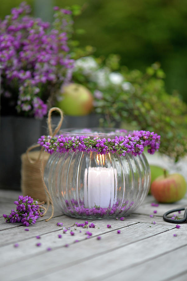 Candle Lantern With Heather Wreath #1 Photograph by Daniela Behr
