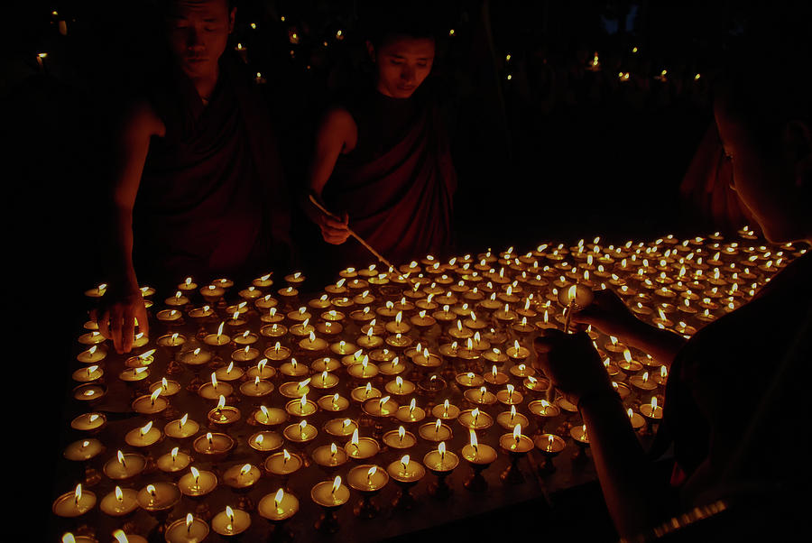 Candlelight Vigil At Mcleod Ganj Temple Digital Art