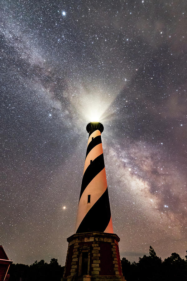 Cape Hatteras Lighthouse Shining on the Milky Way #1 Photograph by Anthony Doudt