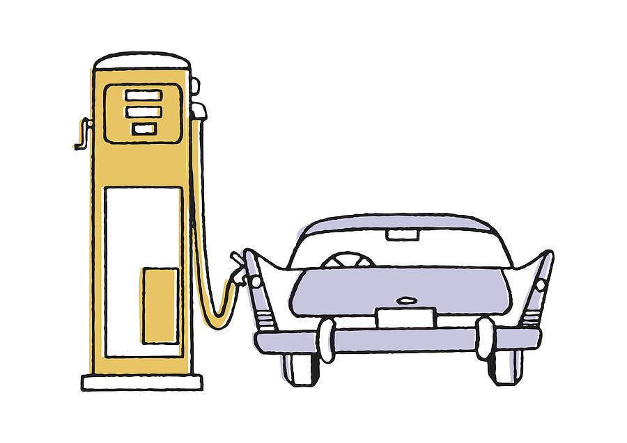 Transportation Drawing - Car Fueling at Gas Pump #1 by CSA Images