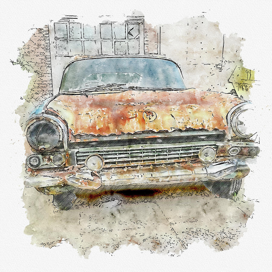 Car #watercolor #sketch #car #classic Digital Art