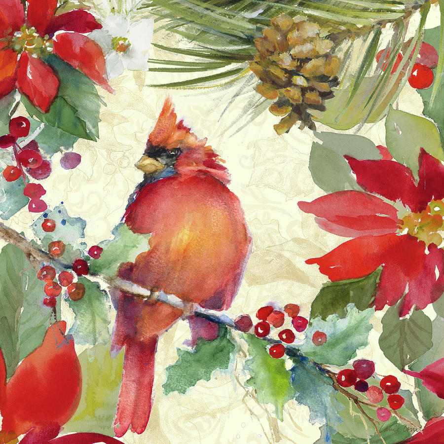 Cardinal Painting - Cardinal And Pinecones II #1 by Lanie Loreth