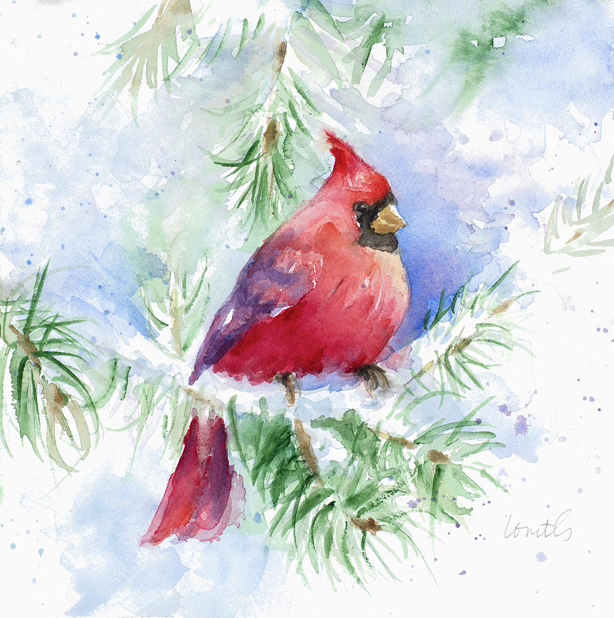 Cardinal Painting - Cardinal In Snowy Tree #1 by Lanie Loreth
