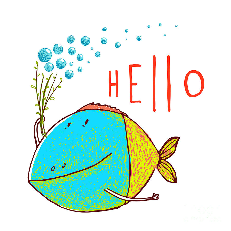 Bizarre Digital Art - Cartoon Funny Fish Greeting Card Design by Popmarleo