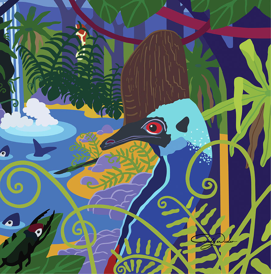 Fish Digital Art - Cassowary In The Rainforest #1 by Cindy Wider