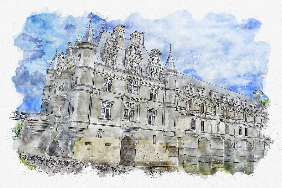 Castle #watercolor #sketch #castle #france #1 Digital Art by TintoDesigns
