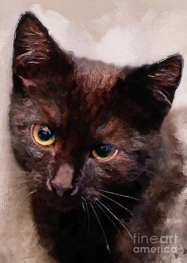 cat Hera black cat #1 Digital Art by Justyna Jaszke JBJart