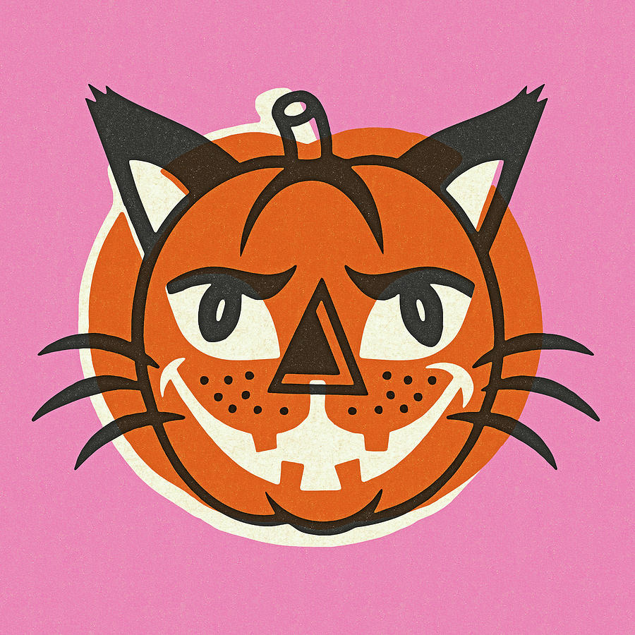 Fall Drawing - Cat Jack O Lantern #1 by CSA Images