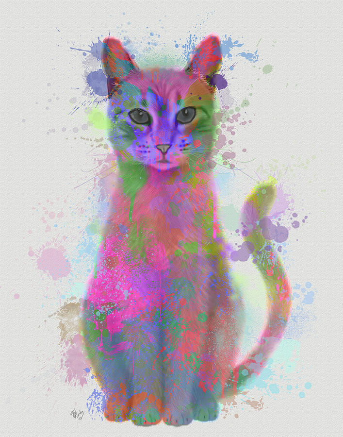 Cat Rainbow Splash 4 Painting by Fab Funky