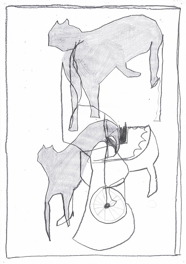 Cats and a pram #1 Drawing by Edgeworth Johnstone