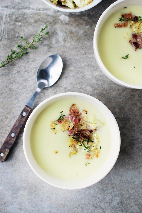 Cauliflower Soup With Bacon And Thyme #1 Photograph by Justina Ramanauskiene
