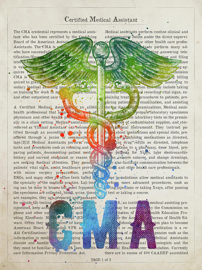 Certified Medical Assistant Gift Idea With Caduceus Illustration Digital Art