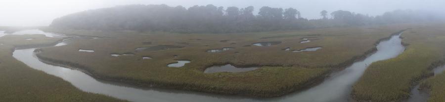Nature Photograph - Channels Meander Through A Foggy Salt #1 by Ethan Daniels