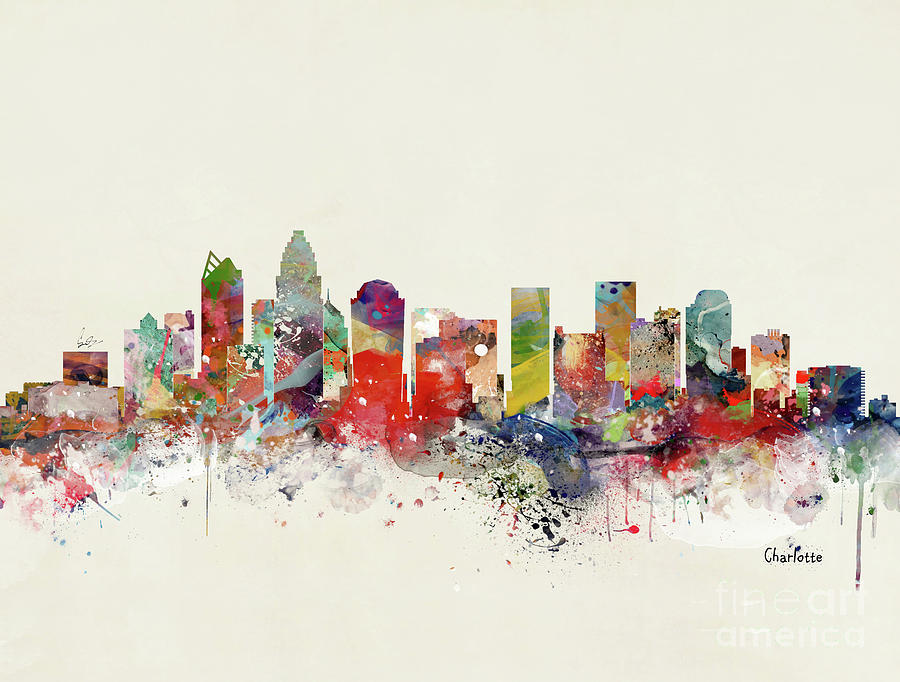Charlotte Painting - Charlotte City Skyline #1 by Bri Buckley