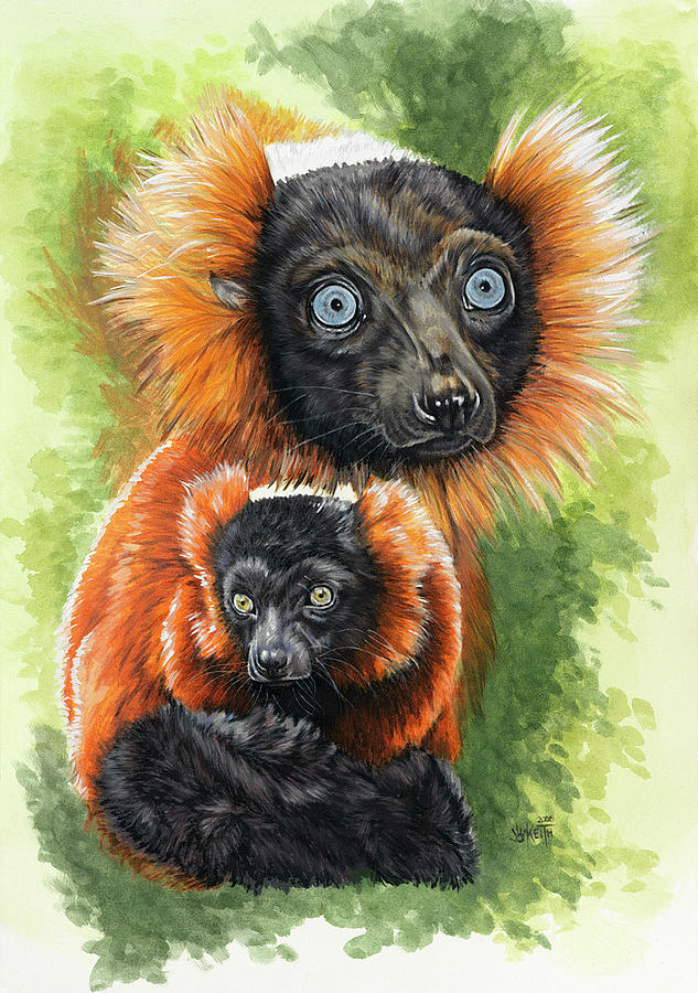 Red Ruffed Lemur Painting - Cheeky #1 by Barbara Keith