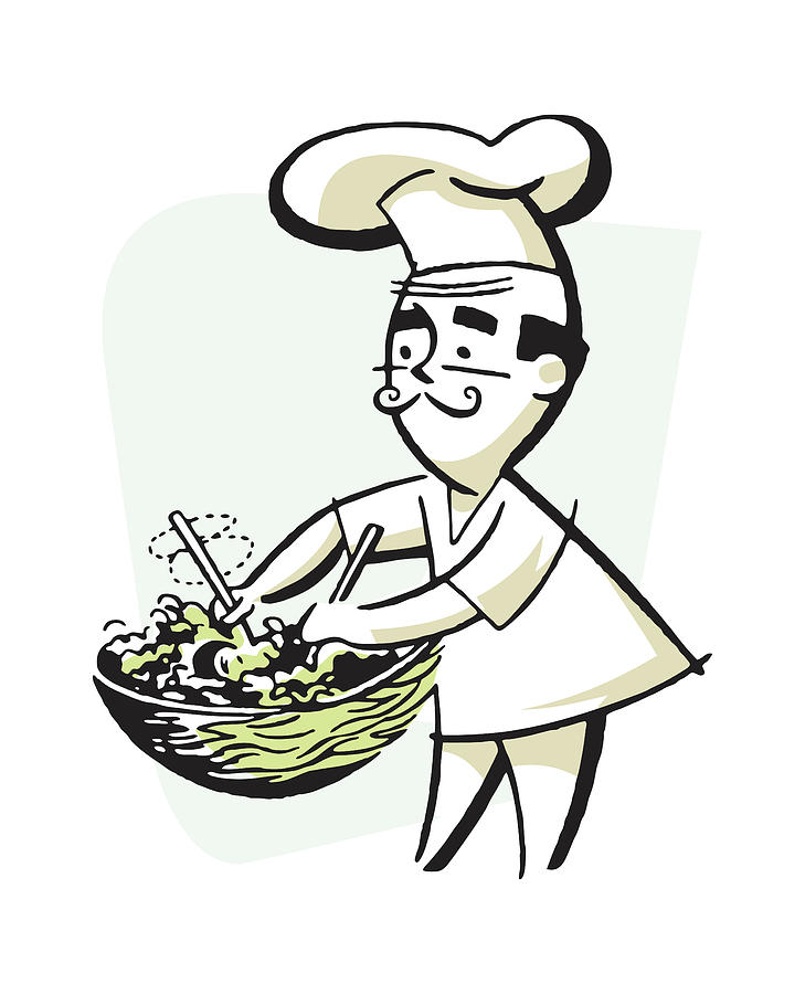 Lettuce Drawing - Chef Mixing a Salad #1 by CSA Images