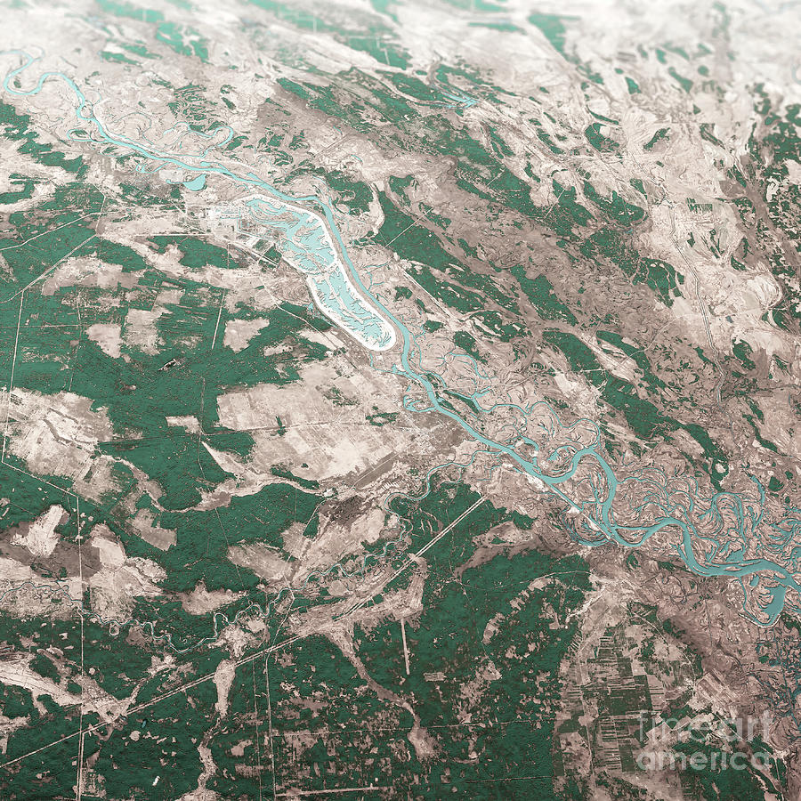 Map Digital Art - Chernobyl Pripyat River Ukraine 3D Render Aerial Landscape View  #1 by Frank Ramspott