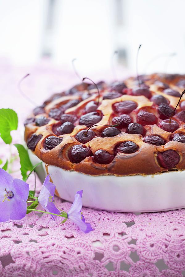 Cherry Cake In A Tart Dish #1 Photograph by Studio Lipov