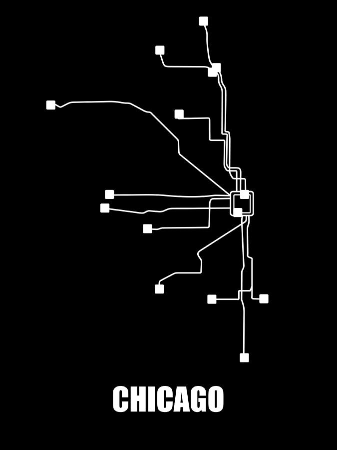 Chicago Digital Art - Chicago Black Subway Map #1 by Naxart Studio