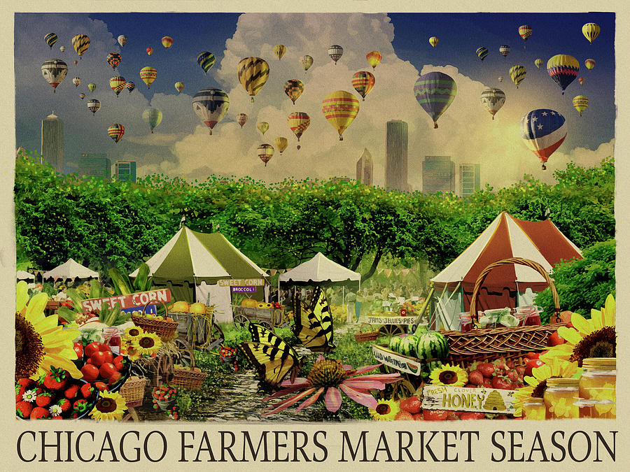 Cityscape Mixed Media - Chicago Farmers Market #1 by Old Red Truck