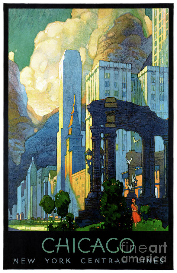 Chicago Drawing - Chicago USA Vintage Travel Poster Restored #1 by Vintage Treasure