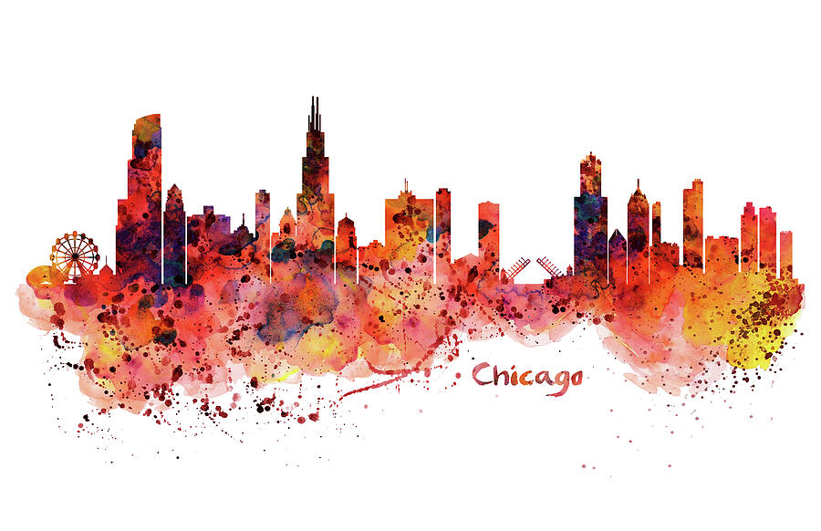 Chicago watercolor skyline #2 Painting by Marian Voicu
