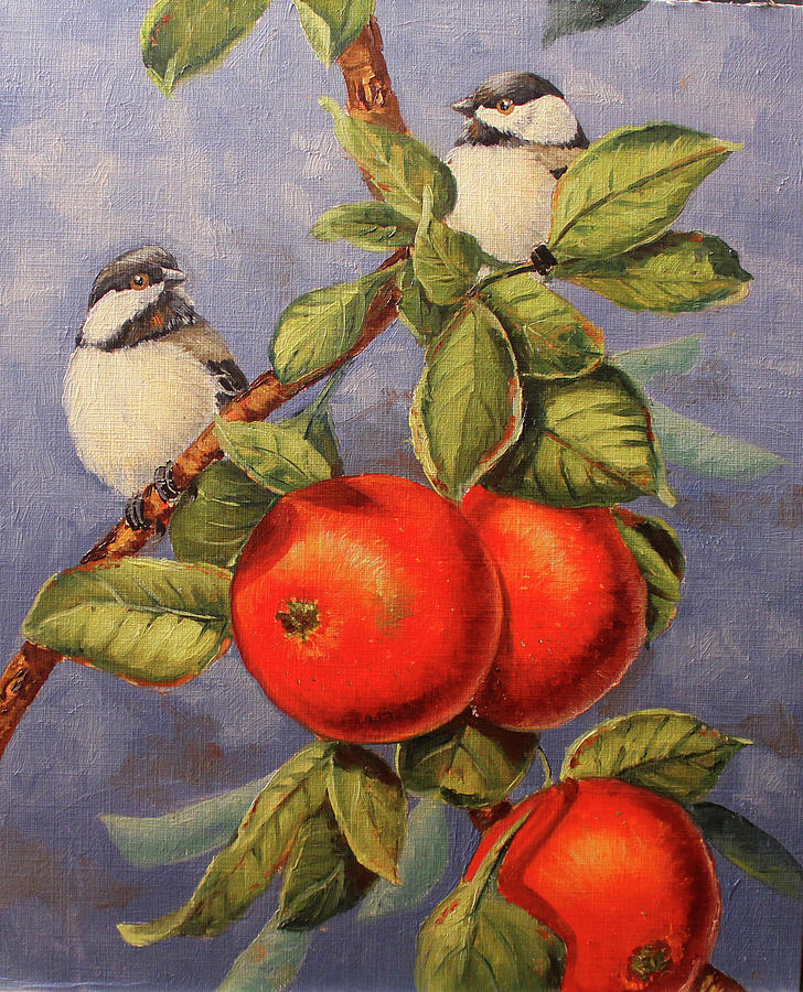 Chickadees And Apples Painting by Wanda Mumm - Fine Art America