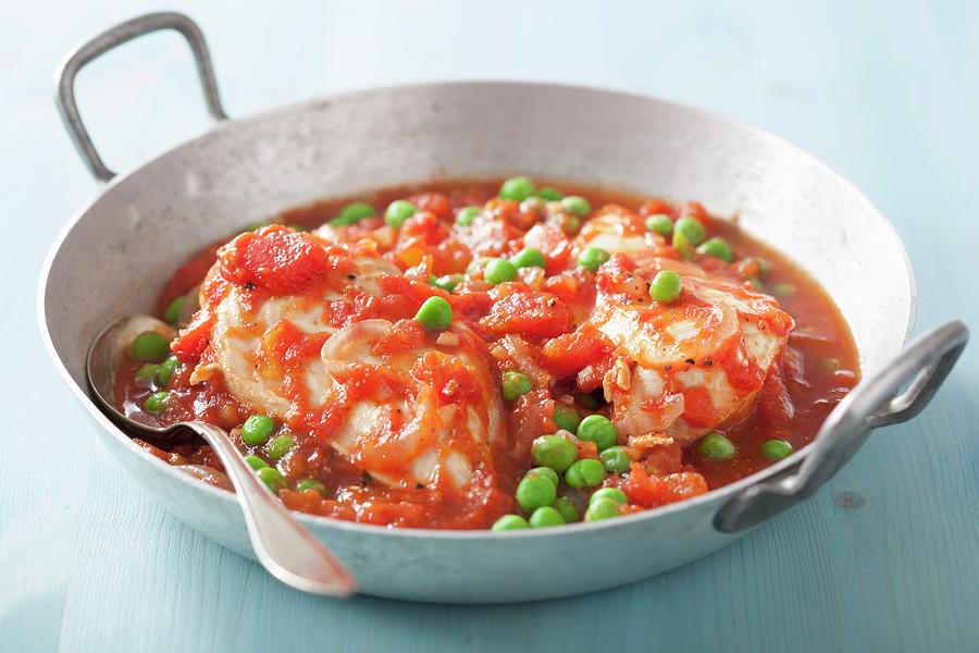 Chicken Breast In Tomato Sauce With Peas #1 Photograph by Olga Miltsova