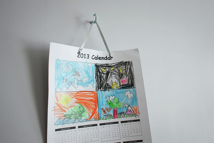 Fruit Digital Art - Childhood Drawings On Calendar Hanging On Wall #1 by Ian Nolan