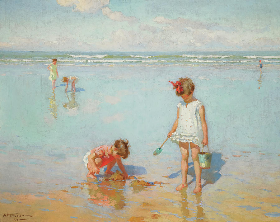 Children By The Sea Painting By Charles Atamian