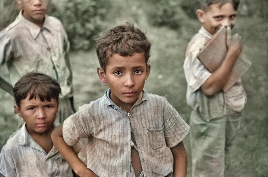 Children Coming Home From School On A Road Near Manati, Puerto Rico Colorized By Ahmet Asar Painting