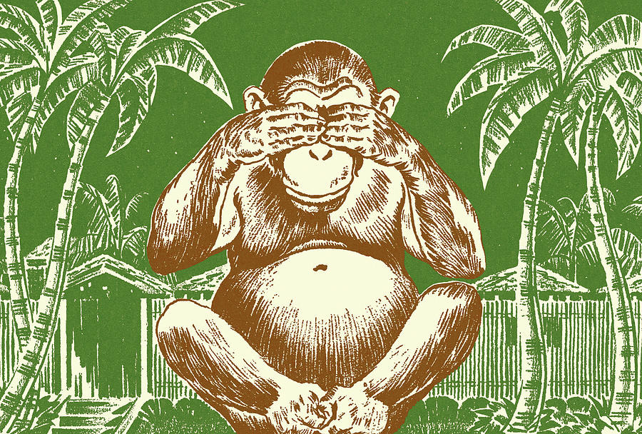 Jungle Drawing - Chimpanzee Covering Its Eyes #1 by CSA Images