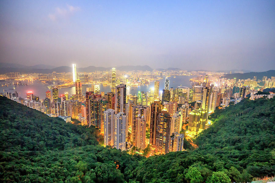 China, Hong Kong, Hong Kong Island, Victoria Harbor, View From Victoria Peak #1 Digital Art by Maurizio Rellini