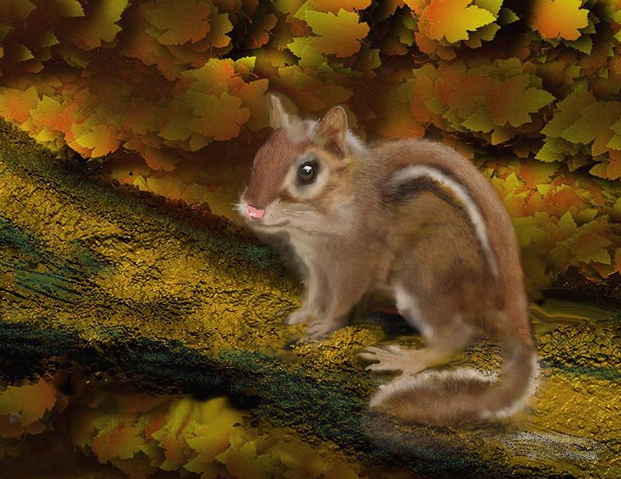 Chipmunk on the Forest Floor #1 Painting by Robert Rearick