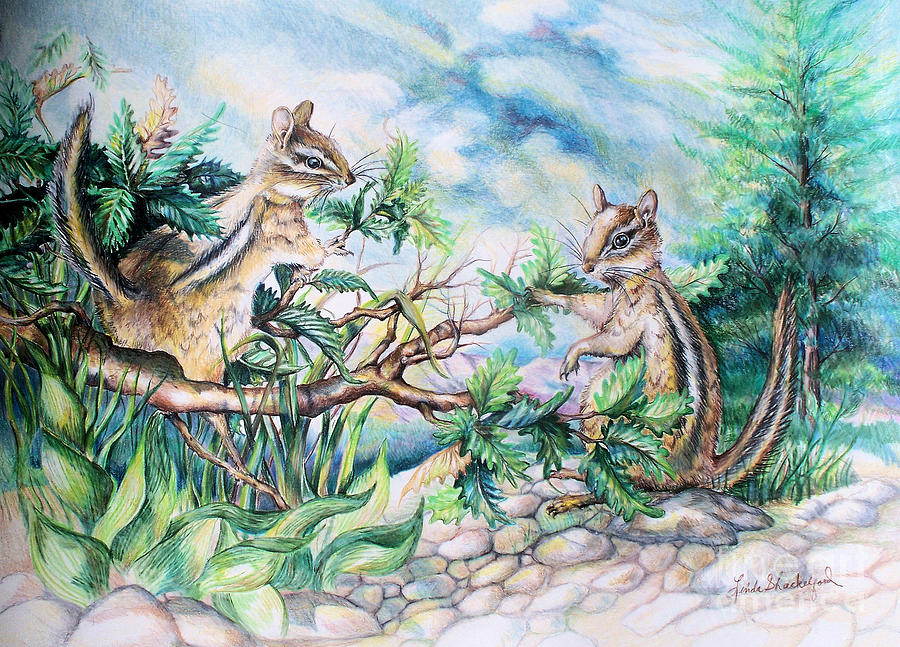 Chipmunks Painting by Linda Shackelford