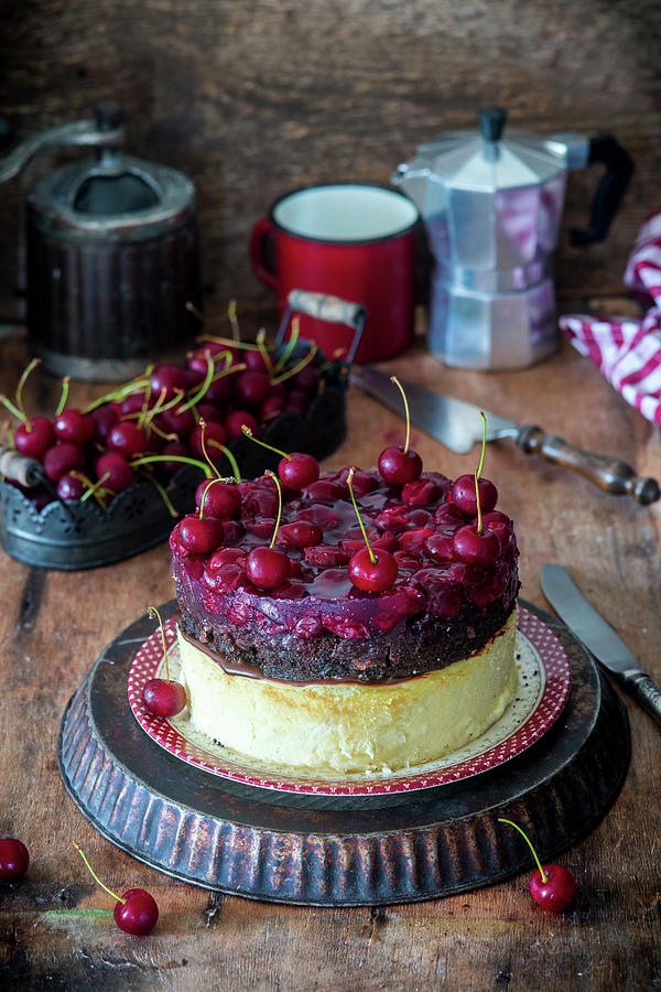 Chocolate Cheesecake With Cherries #1 Photograph by Irina Meliukh