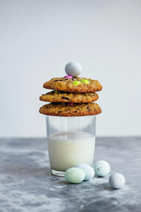 Chocolate Chunk Cookies With Sugar-coated Eggs #1 Photograph by Hein Van Tonder