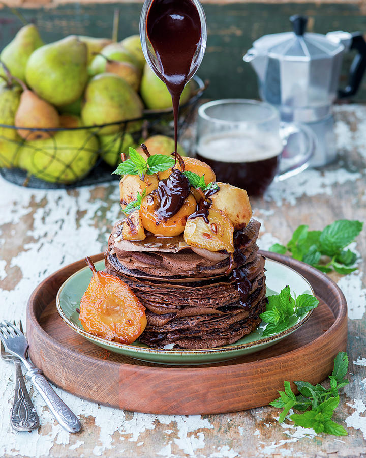 Chocolate Crepes With Pears #1 Photograph by Irina Meliukh